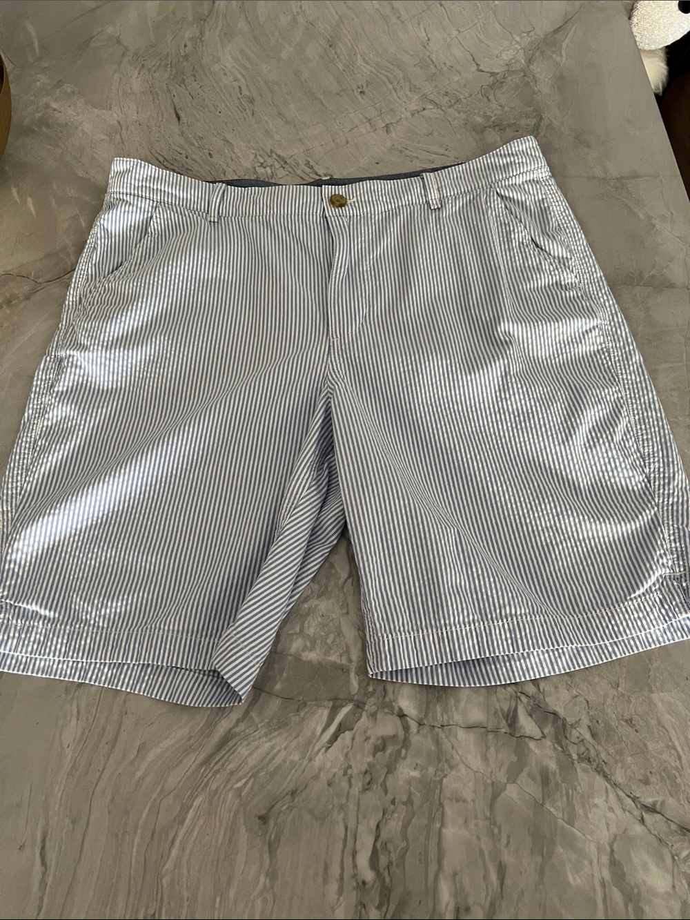 L.L. Bean Blue & White Pinstripe (Seersucker) Flat Front Women’s  Shorts